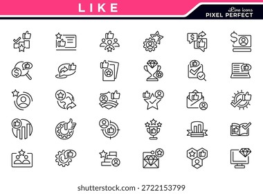 Como conjunto de iconos de línea. Agradecer, valorar, Comentarios, valoración, votar, bueno, mejor, comentar, contenido, opinión del usuario, marca personal