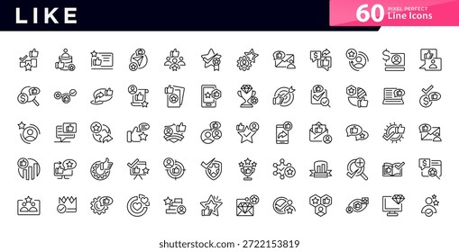Like line icon set. Agree, appreciate, feedback, rating, vote, good, best, comment, content, user opinion, personal brand vector icons