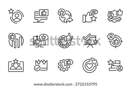 Like line icon set. Agree, appreciate, feedback, rating, vote, good, best, comment, content, user opinion, personal brand vector icons