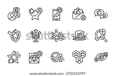 Like line icon set. Agree, appreciate, feedback, rating, vote, good, best, comment, content, user opinion, personal brand vector icons