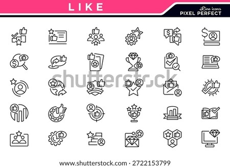 Like line icon set. Agree, appreciate, feedback, rating, vote, good, best, comment, content, user opinion, personal brand vector icons