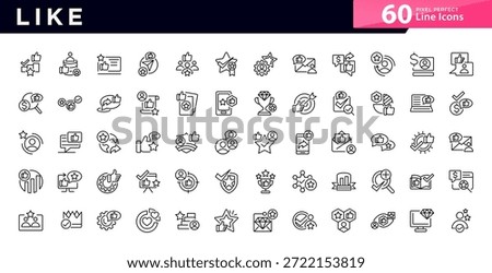 Like line icon set. Agree, appreciate, feedback, rating, vote, good, best, comment, content, user opinion, personal brand vector icons