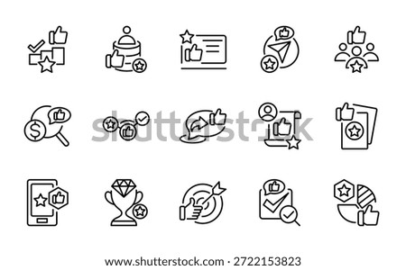 Like line icon set. Agree, appreciate, feedback, rating, vote, good, best, comment, content, user opinion, personal brand vector icons