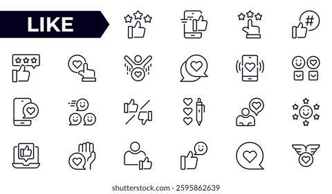 Like line icon set. Hand gesture thumbs up, favorite, positive, best, confirmation, approval and agreement.Outline icon collection.Conceptual pictogram and infographic.