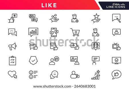 Like linear icon set. Thumbs up, liked, favorable, appreciation, affirmative, validation, favorite, endorse, right, ok, great outline vector icon set. UI thin line icon pack.