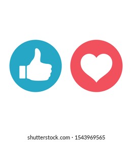 Like and love circle red and blue social media buttons. Like and love simple vector icon set.