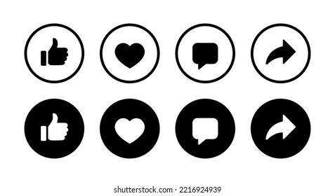 Like, love, comment, and share icon vector isolated on circle background