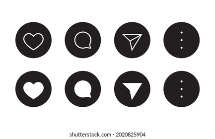 Como, Amor, Comentario, Compartir y Menú Vector de iconos