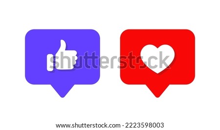 Like, love, heart icon vector isolated on speech bubbles