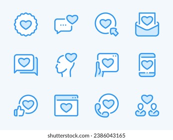 Like, Love and Heart vector line icons. Customer satisfaction and User feedback outline icon set. Valentine's day, Romantic Emotion, Favorite, Best Content and more.