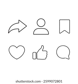 Like, love, heart,comment, share, save, stories user button sign in circle and speech bubble shapes, Vector Illustration Eps 10
