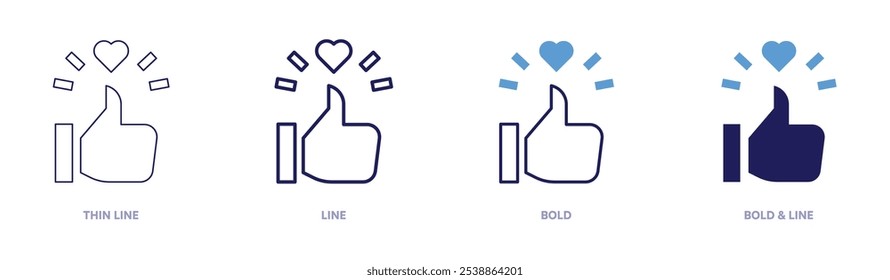 Like love icon in 4 different styles. Thin Line, Line, Bold, and Bold Line. Duotone style. Editable stroke.