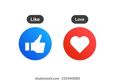 Like and love icon button. Thumbs up and heart flat icon in modern 3d circle shapes , Social media notification icons. emoji post reactions set. Vector illustration