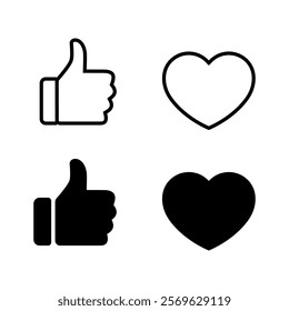 Like and love icon in generic style. Social media thumb up and heart sign symbol