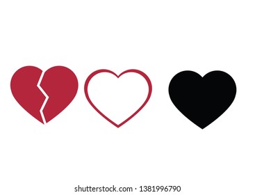 Like and Love icon. Heart for Live stream, chat, likes. Social app icon like red heart web symbol or button isolated on white. Vector EPS 10
