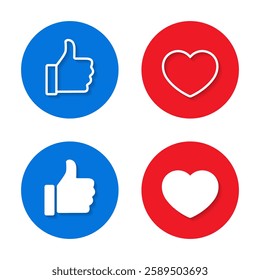Like and love icon with shadow. Thumb up and heart sign symbol