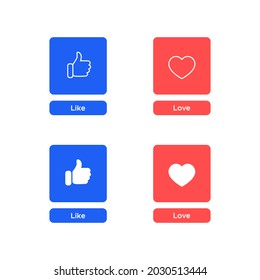 Like and Love Icon Vector on Square Button