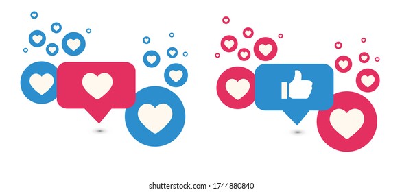 Like And Love Icons. Thumbs Up And Heart, Social Media Icon. Vector Illustration.