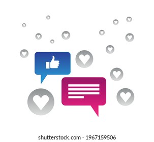 Like and Love icons. Thumbs up and heart, social media icon.