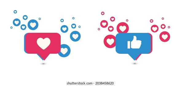 Like and Love icons. Thumbs up and heart, social media icon. Vector illustration.