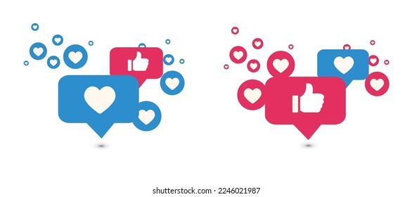 Iconos de Me gusta y Amor. Thumbs up y heart, icono de los medios sociales. Ilustración vectorial.