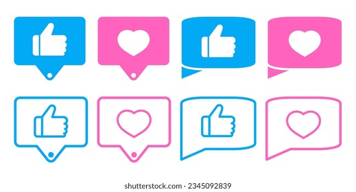 Like and Love Sign, Social Media Icon with Bubbles 