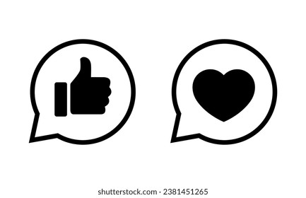 Like and love in speech bubble line icon vector