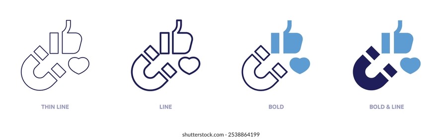 Wie Magnet Icon in 4 verschiedenen Stilen. Dünne Linie, Linie, Fett und Fette Linie. Duotone-Stil. Bearbeitbarer Strich.