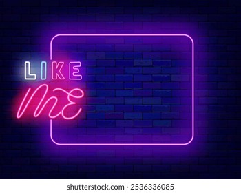 Como eu publicidade neon. Quadro roxo vazio e letras coloridas. Seguidor de blogueiro. Mensagem online de mídia social. Banner claro. Copiar espaço. Traçado editável. Ilustração de estoque vetorial