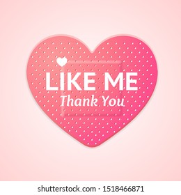 Like Me Thanks You Social Media Concept with Aid Band Plaster Medical Patch Heart Shape. Vector illustration