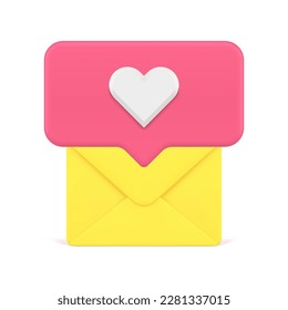 Como si el mensaje amara el correo electrónico sobre amarillo la red social notificación de chat Icono 3d ilustración vectorial realista. Aviso de comunicación por Internet de alerta de correo entrante de la aplicación de fecha