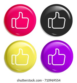 Like multi color glossy badge icon set. Realistic shiny badge icon or logo mockup