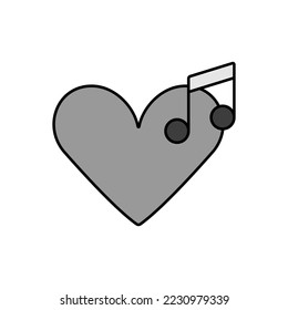 Like music color grayscale icon. Musical note icon, music icon with heart sign. Musical note icon and favorite, like, love, care symbol
