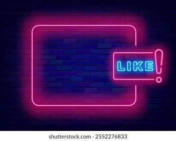 Like neon advertising. Empty pink frame and typography. Blogger follower. Vector stock illustration