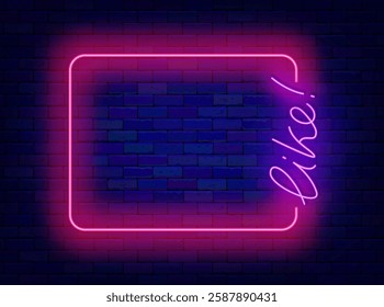 Like neon flyer. Social media subscriber. Night club dance. Empty pink frame and lettering. Vector stock illustration