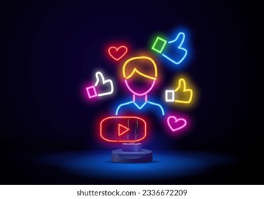 Like neon sign. Push notifications, bright signboard, light banner. Heart logo, emblem. Like icon. Vector illustration