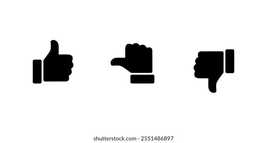 Like, neutral, and dislike hand icon. Thumb up, middle, and down sign symbol. Feedback concept