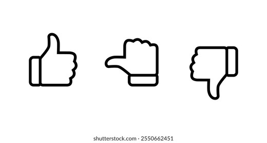 Like, neutral, and dislike thumb line icon. Feedback outline sign symbol
