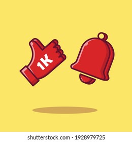 Like and notification bell floating icon social media layered isolated flat cartoon style for web, landing page, advertisement, sticker, flier, banner