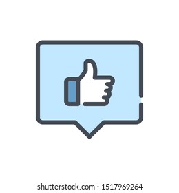 Like in notification chat box color line icon. Thumbs up rating vector outline colorful sign.