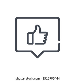 Like in notification chat box line icon. Thumbs up rating vector outline sign.