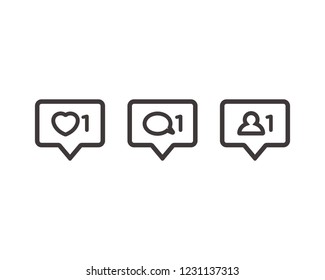 Like notification, comment notification, follower notification social media icon symbol