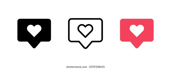 Like notification icon. Heart message bubble vector illustration. Social media network web or app interface design element. New follower symbol. Love message sign. Like notification isolated concept.