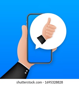 Like on Mobile feedback. smartphone screen. Web icon. Social network post. Social media like vector icon.