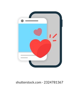 like on social media post with smartphone screen concept illustration flat design vector eps10. modern graphic element for landing page ui, infographic, icon