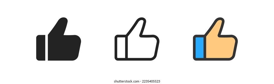 Like outline icon. Hand like. Thumb up. Social media sign. Quality symbol. Button for ui.  Simple flat design. Vector illustration.