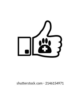 Like and paw sign and medical cross. Good veterinarian clinic