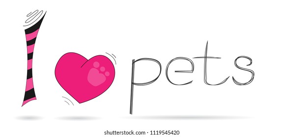 I like pets. I love pets. Children's T-shirt design. The template for the cover fabric, books. Design of cards.