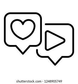 Like play bubbles icon. Outline like play bubbles vector icon for web design isolated on white background