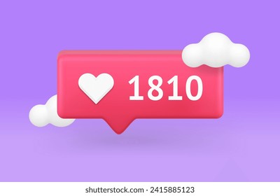 Como consejos rápidos de evaluación de comunicación en redes sociales de redes web con números Icono 3d ilustración vectorial realista. Recordatorio del ciberespacio con el amor al corazón etiqueta de alerta de comunicación virtual